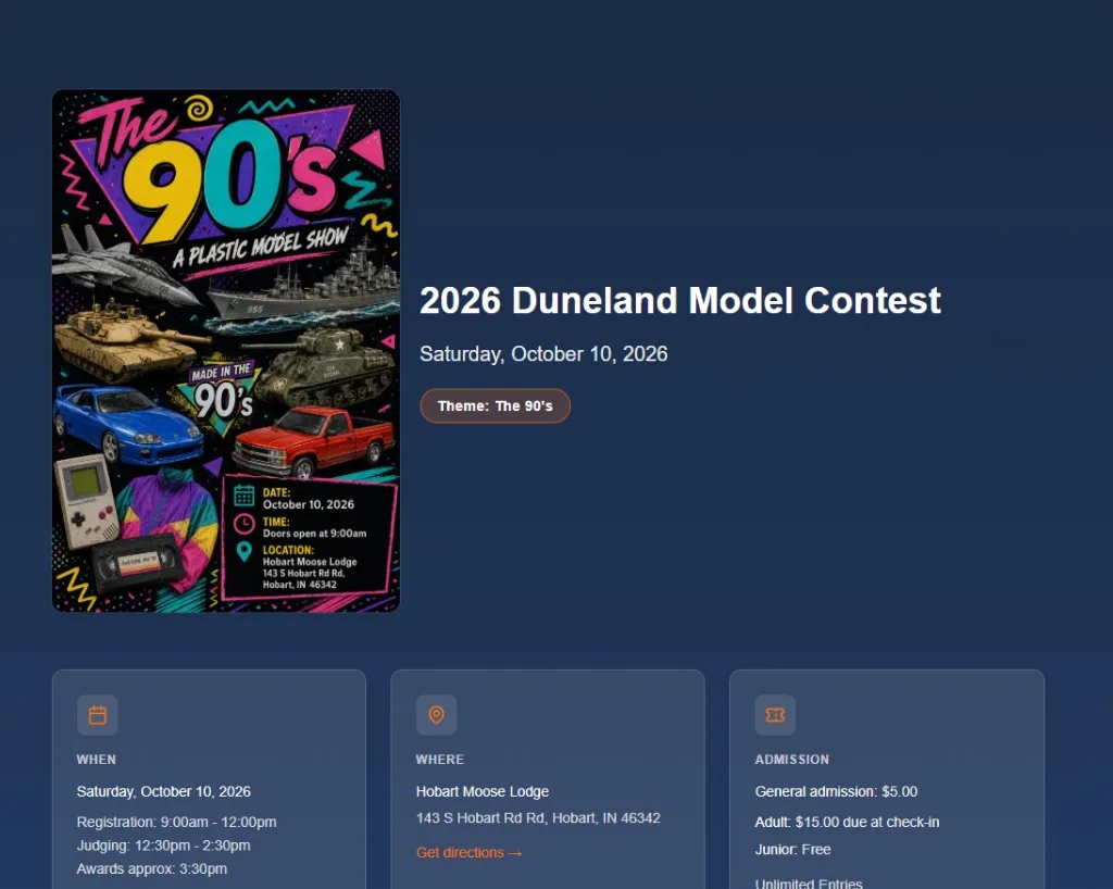 Annual contest hub on the Duneland Model Club website